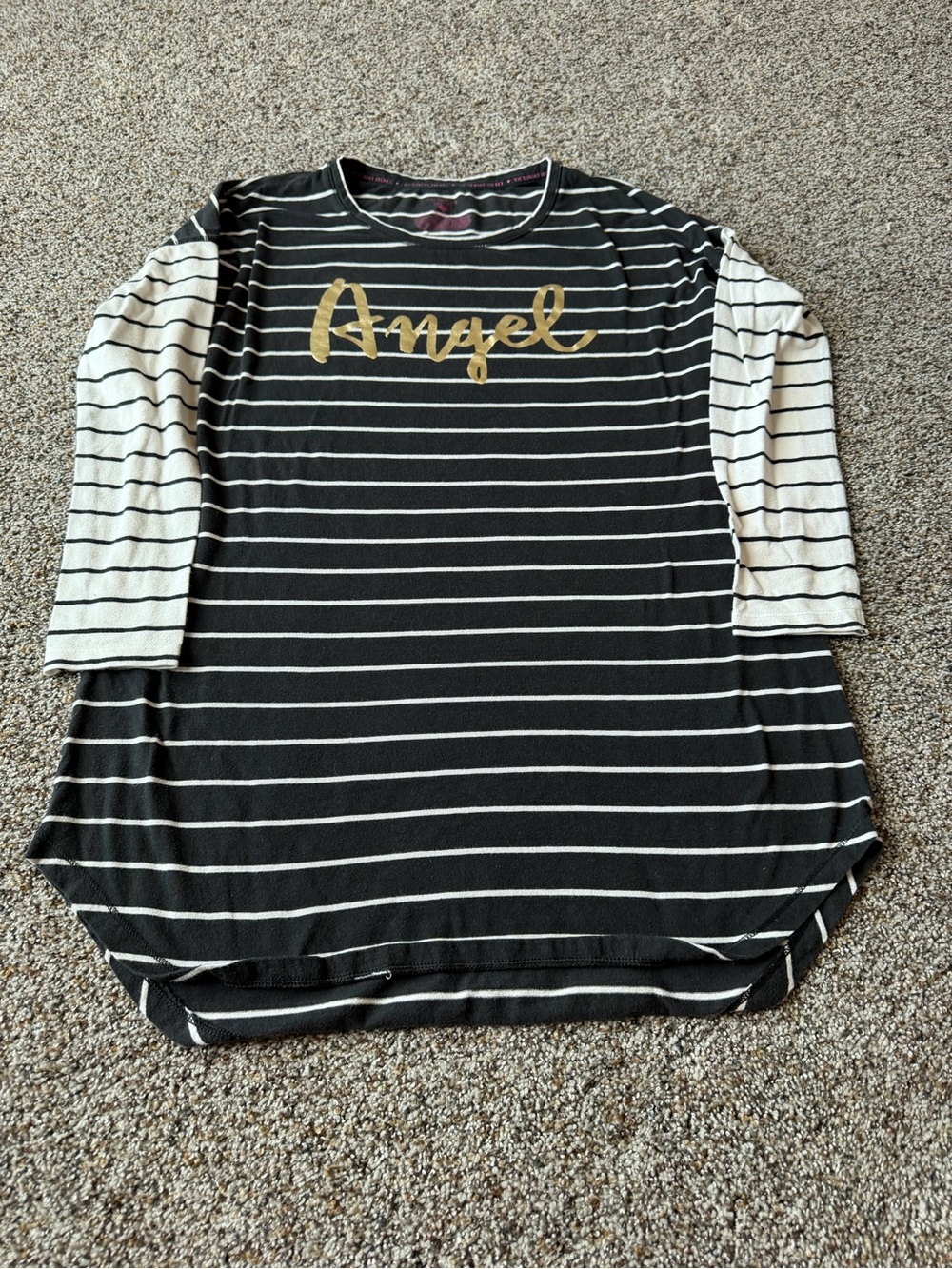 Victoria's Secret Angel Striped Gold Logo Long Sleeve Sleep Top Small 2014